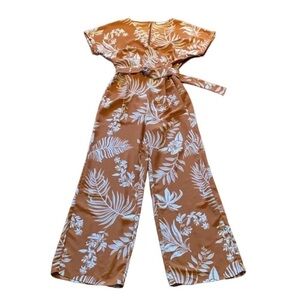Blu Pepper Tropical Leaf rust open back Jumpsuit